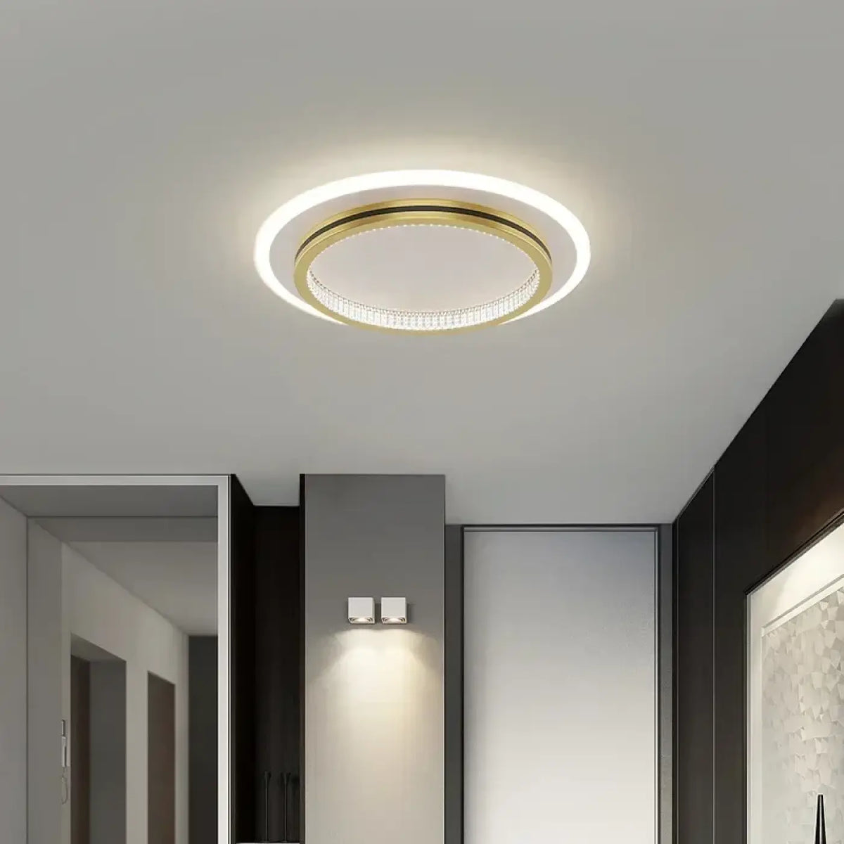 Plafonnier LED rond ou carré, simple ou double, noir ou doré, doré