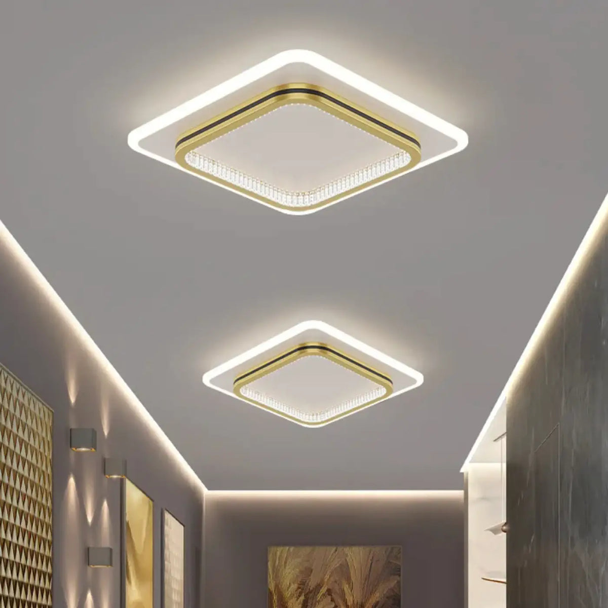 Plafonnier LED rond ou carré, simple ou double, noir ou doré, doré