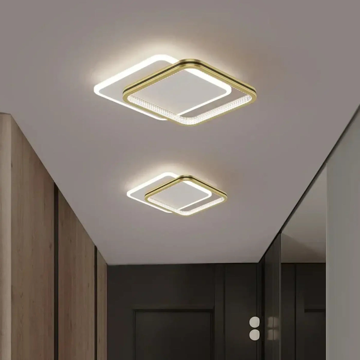 Plafonnier LED rond ou carré, simple ou double, noir ou doré, doré