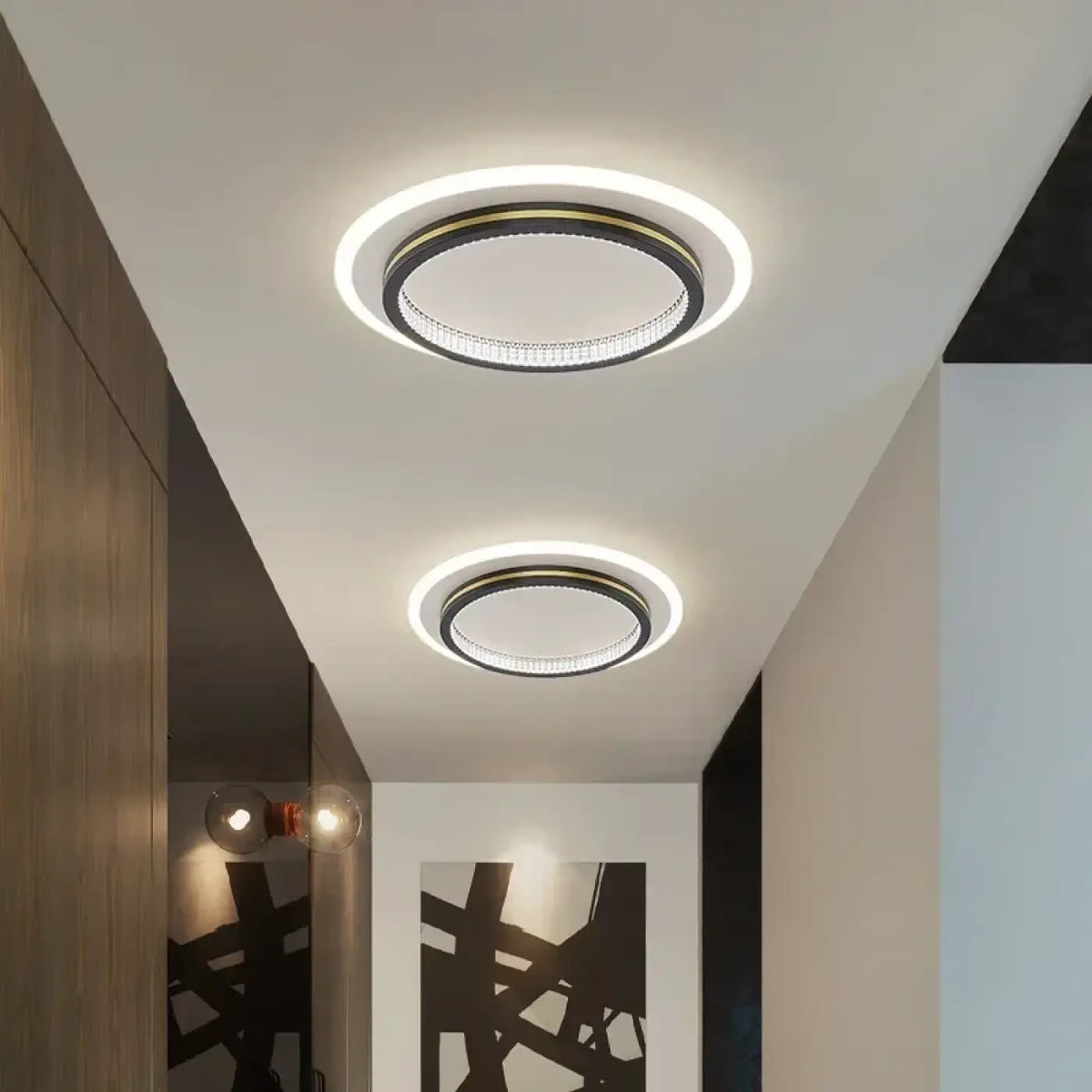 Plafonnier LED rond ou carré, simple ou double, noir ou doré, noir