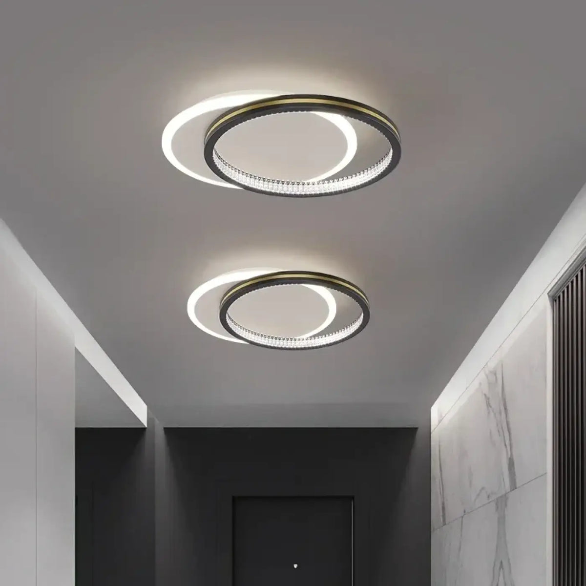 Plafonnier LED rond ou carré, simple ou double, noir ou doré, noir