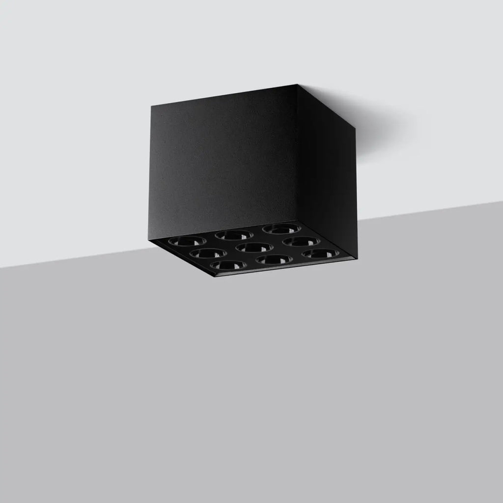 Plafonnier LED cube en aluminium noir, 9 sources, 1859 lumens