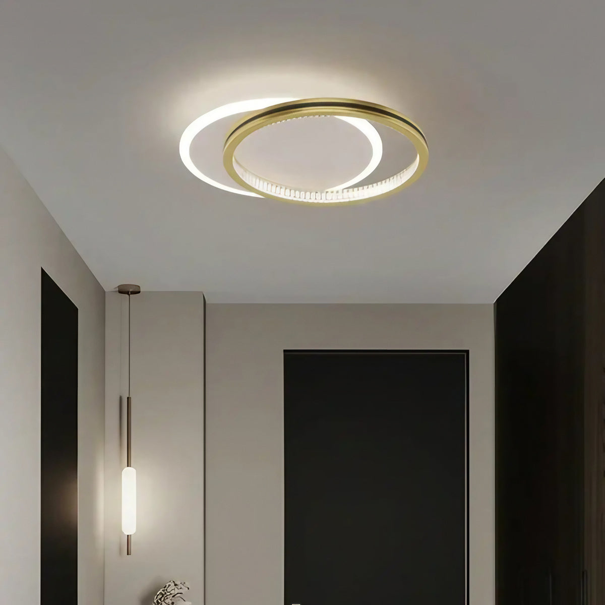 Plafonnier LED rond ou carré, simple ou double, noir ou doré, doré