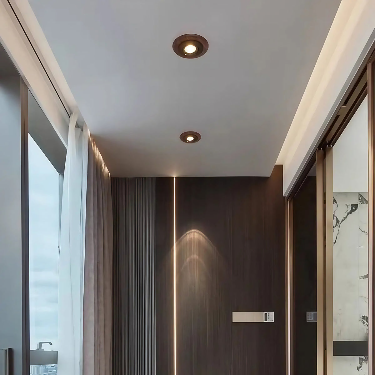 Plafonnier LED rond en bois, deux modèles, blanc chaud ou froid