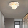 Plafonnier en marbre blanc avec globe blanc, tailles S et M