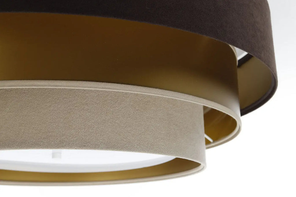 Plafonnier rond en tissu marron et beige, reflets dorés, 60 cm