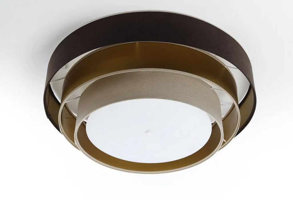 Plafonnier rond en tissu marron et beige, reflets dorés, 60 cm