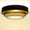 Plafonnier rond en tissu marron et beige, reflets dorés, 60 cm