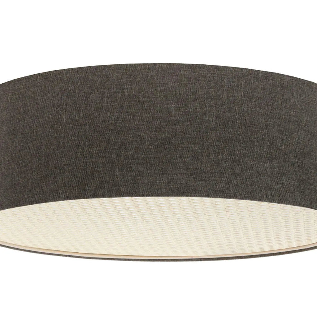 Plafonnier rond en tissu gris marron et bande de rotin, 4 tailles