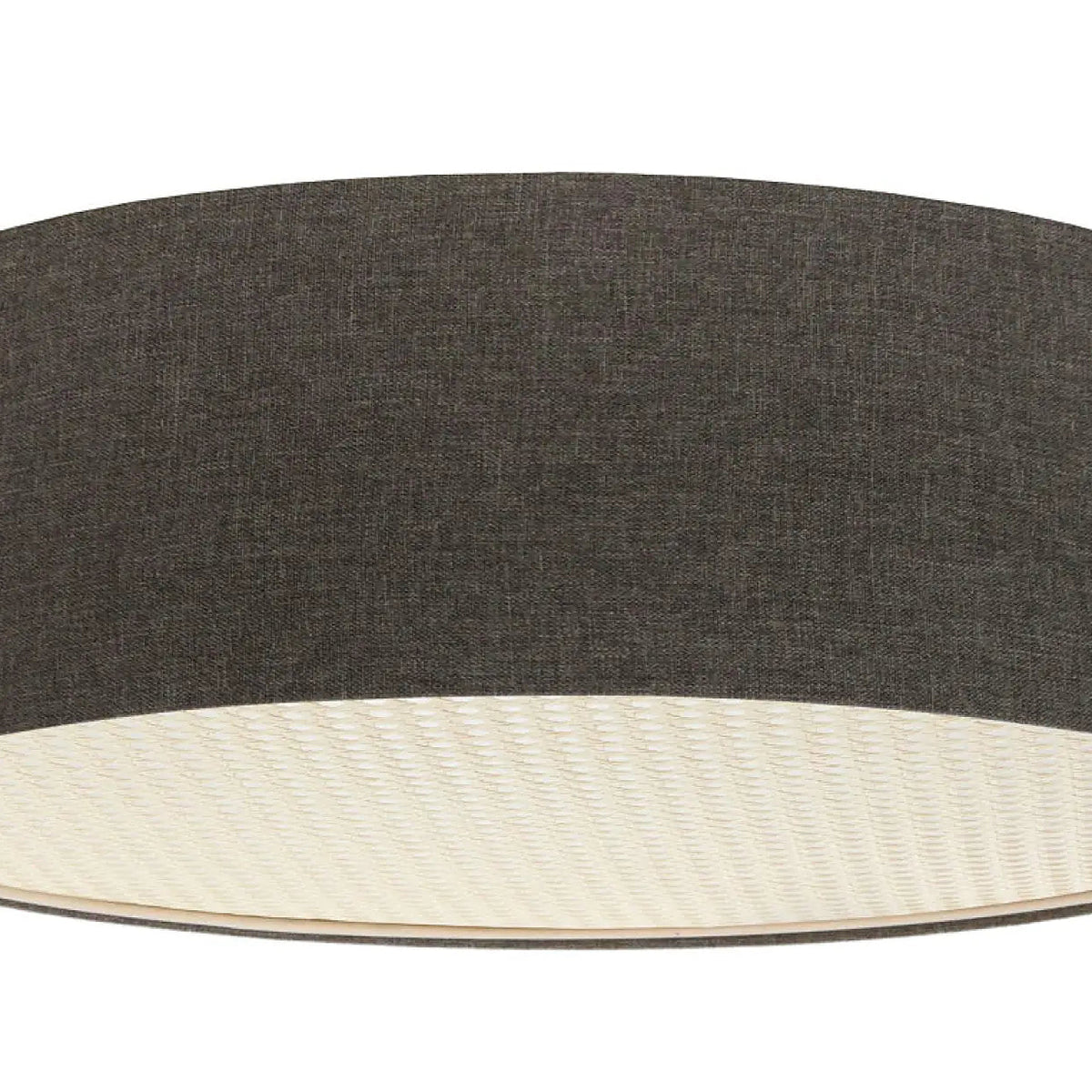 Plafonnier rond en tissu gris marron et bande de rotin, 4 tailles