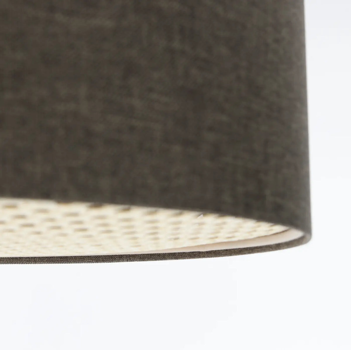 Plafonnier rond en tissu gris marron et bande de rotin, 4 tailles