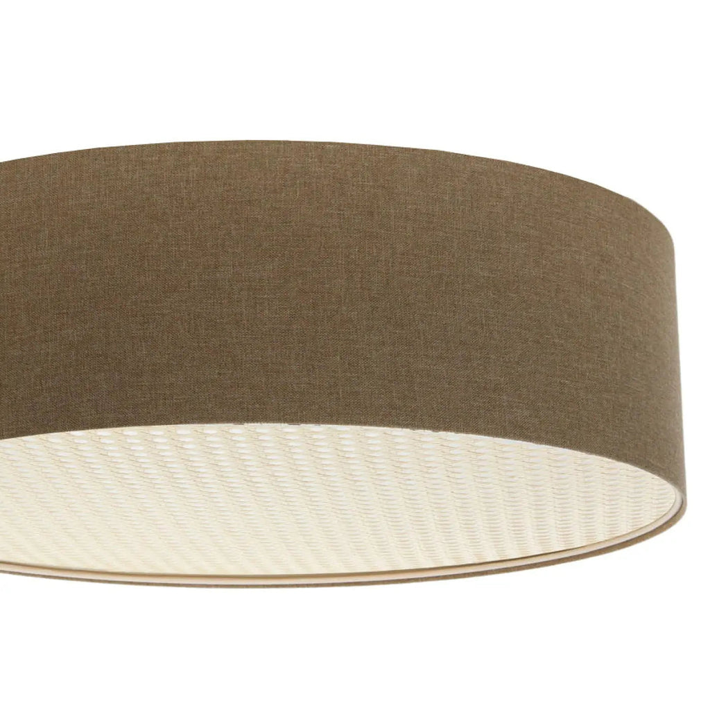 Plafonnier rond en tissu marron sable et bande de rotin, 4 tailles