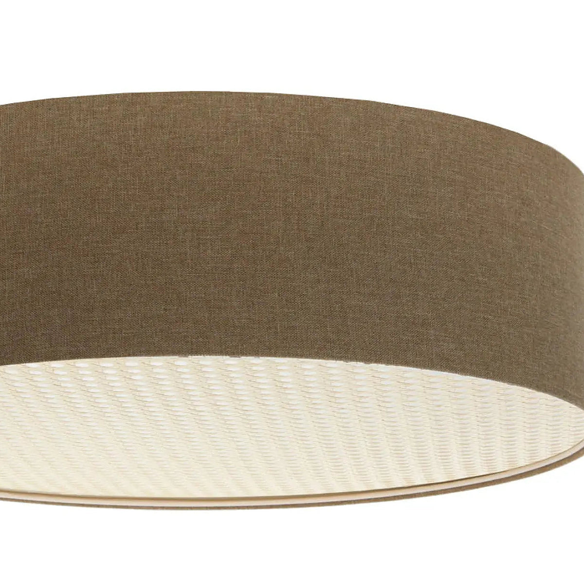 Plafonnier rond en tissu marron sable et bande de rotin, 4 tailles