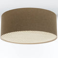 Plafonnier rond en tissu marron sable et bande de rotin, 4 tailles