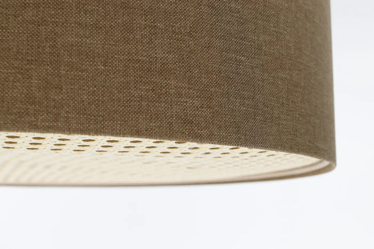 Plafonnier rond en tissu marron sable et bande de rotin, 4 tailles