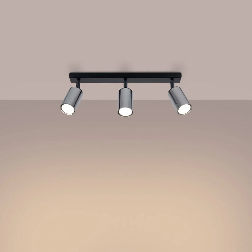 Plafonnier 3 spots orientables noir et chrome, barre de 45 cm