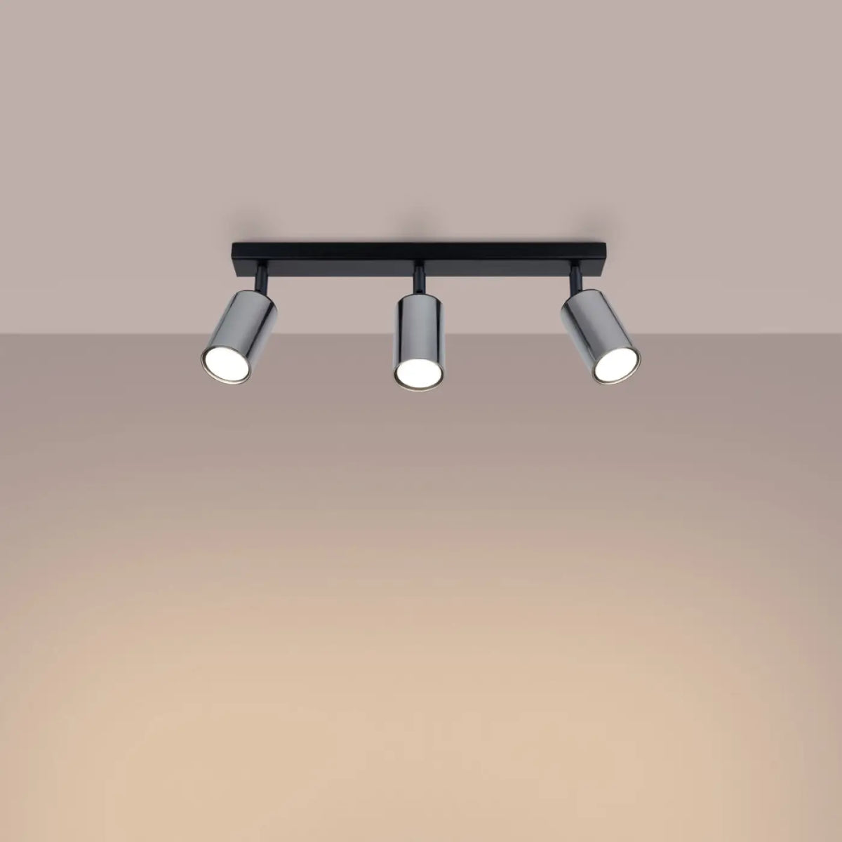 Plafonnier 3 spots orientables noir et chrome, barre de 45 cm