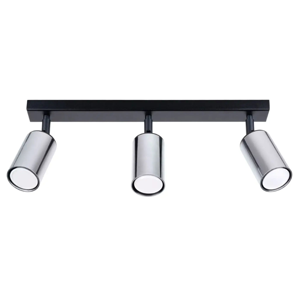 Plafonnier 3 spots orientables noir et chrome, barre de 45 cm