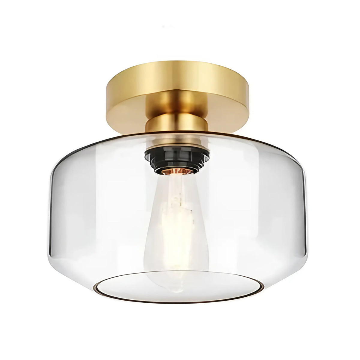Plafonnier minimaliste en verre clair, détails vintage, doré