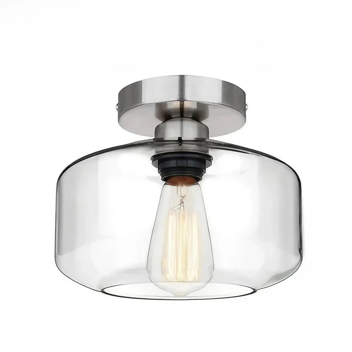 Plafonnier minimaliste en verre clair, détails vintage, gris