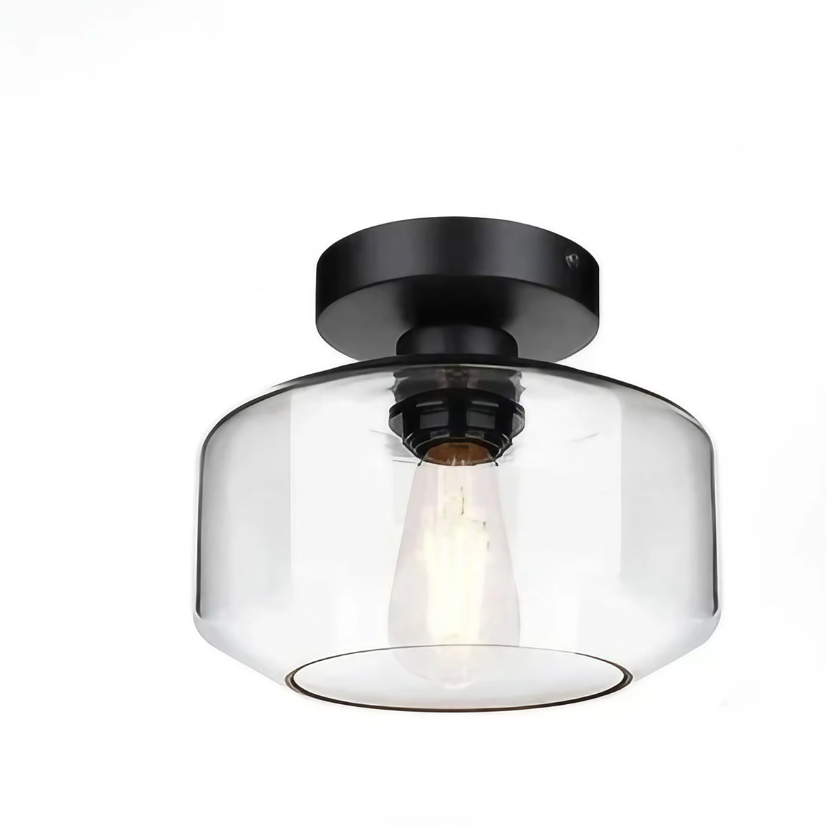 Plafonnier minimaliste en verre clair, détails vintage, noir