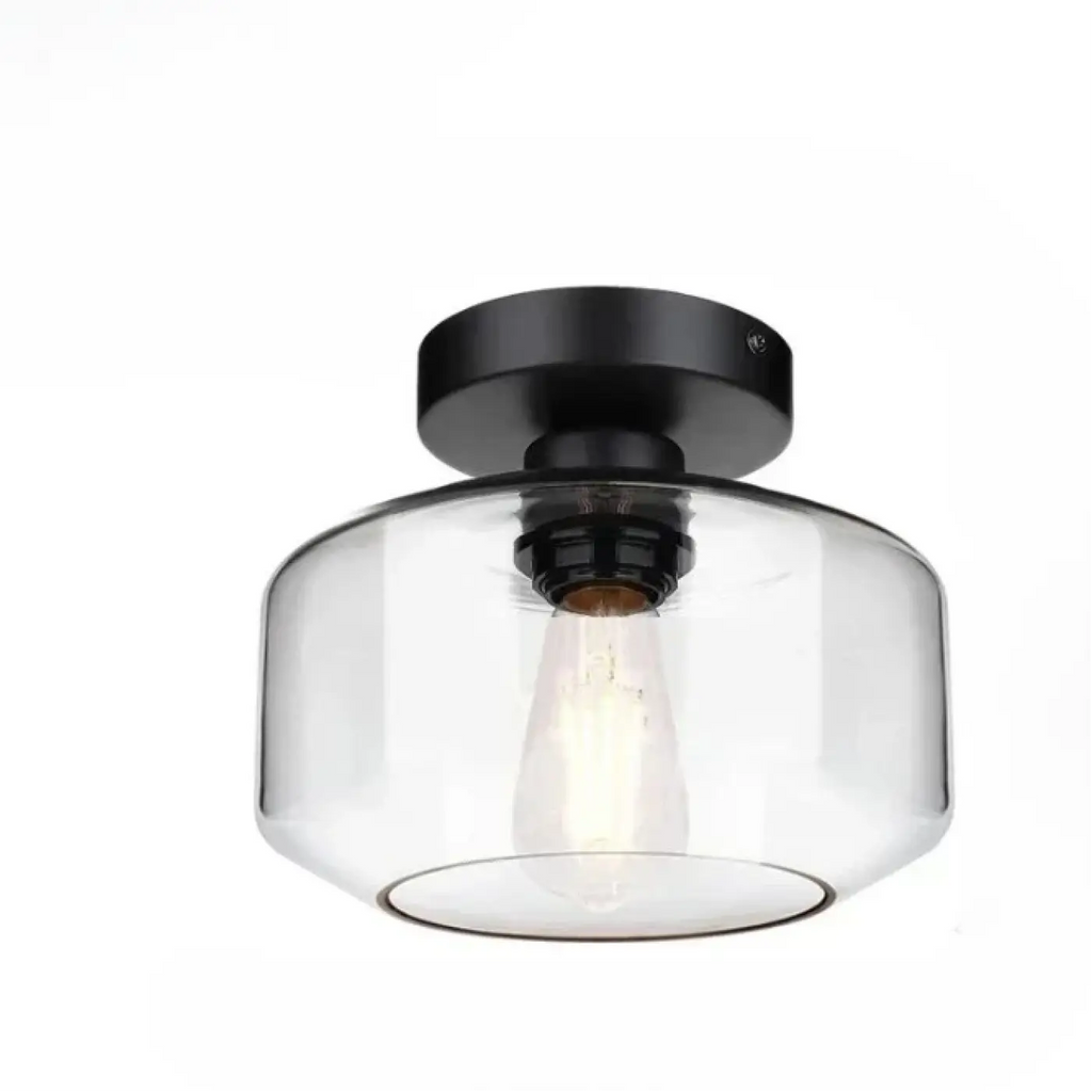 Plafonnier minimaliste en verre clair, détails vintage, noir
