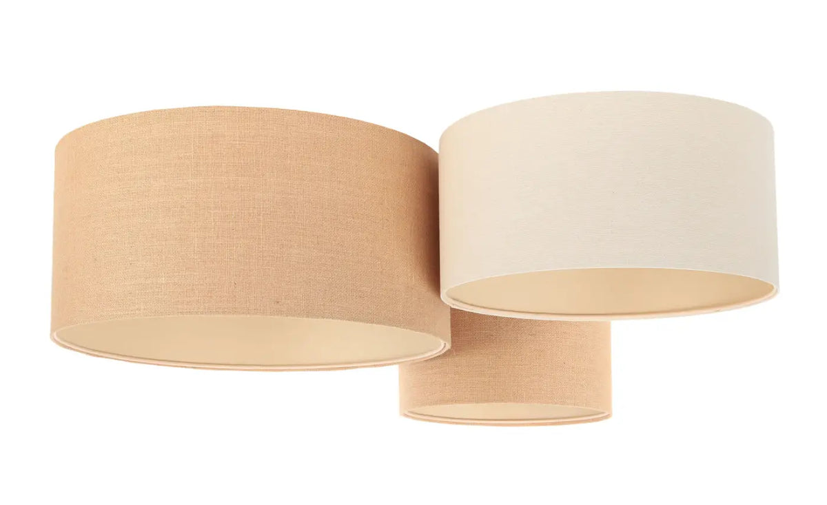 Plafonnier 3 abat-jour en tissu beige et blanc crème