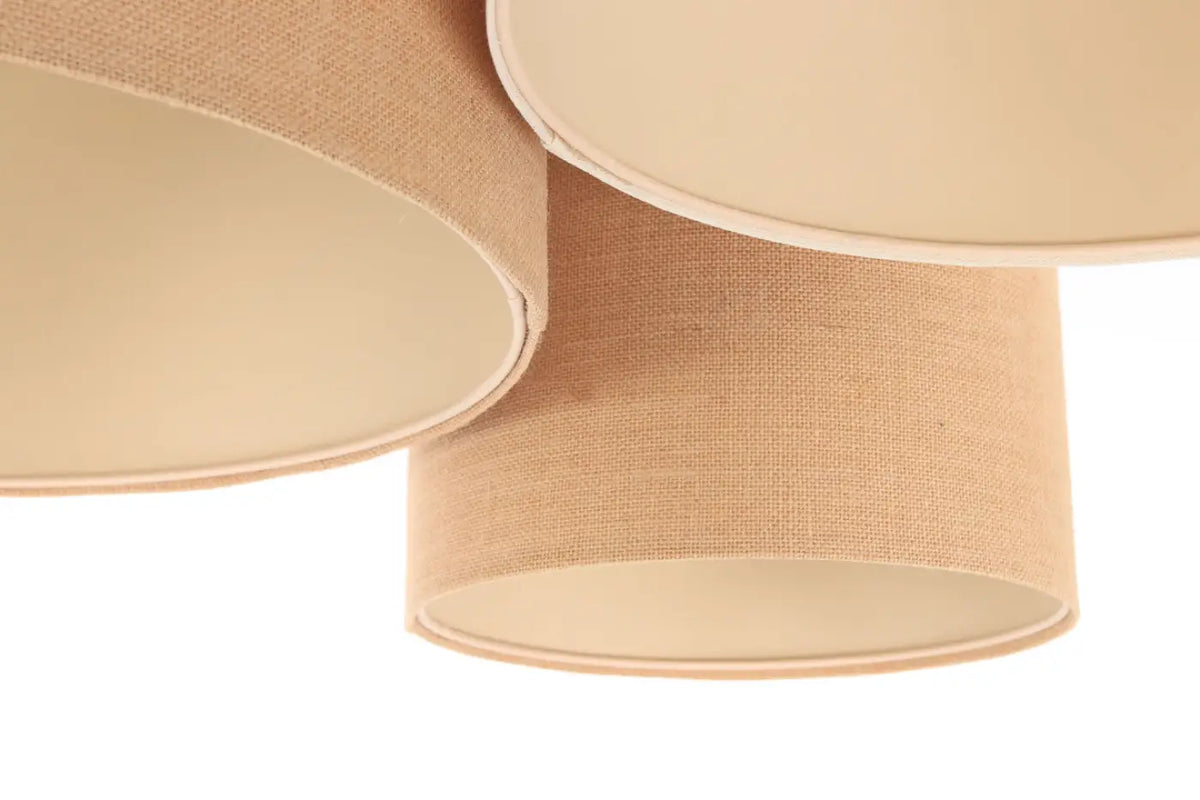 Plafonnier 3 abat-jour en tissu beige et blanc crème