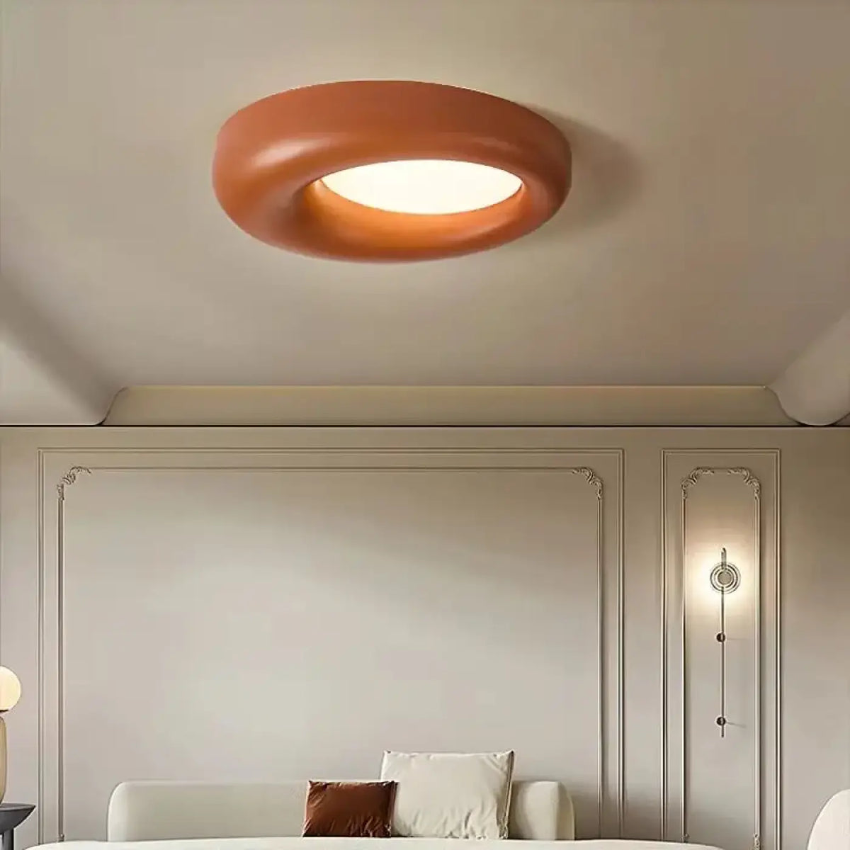 Plafonnier moderne aux courbes douces, vert, blanc ou orange