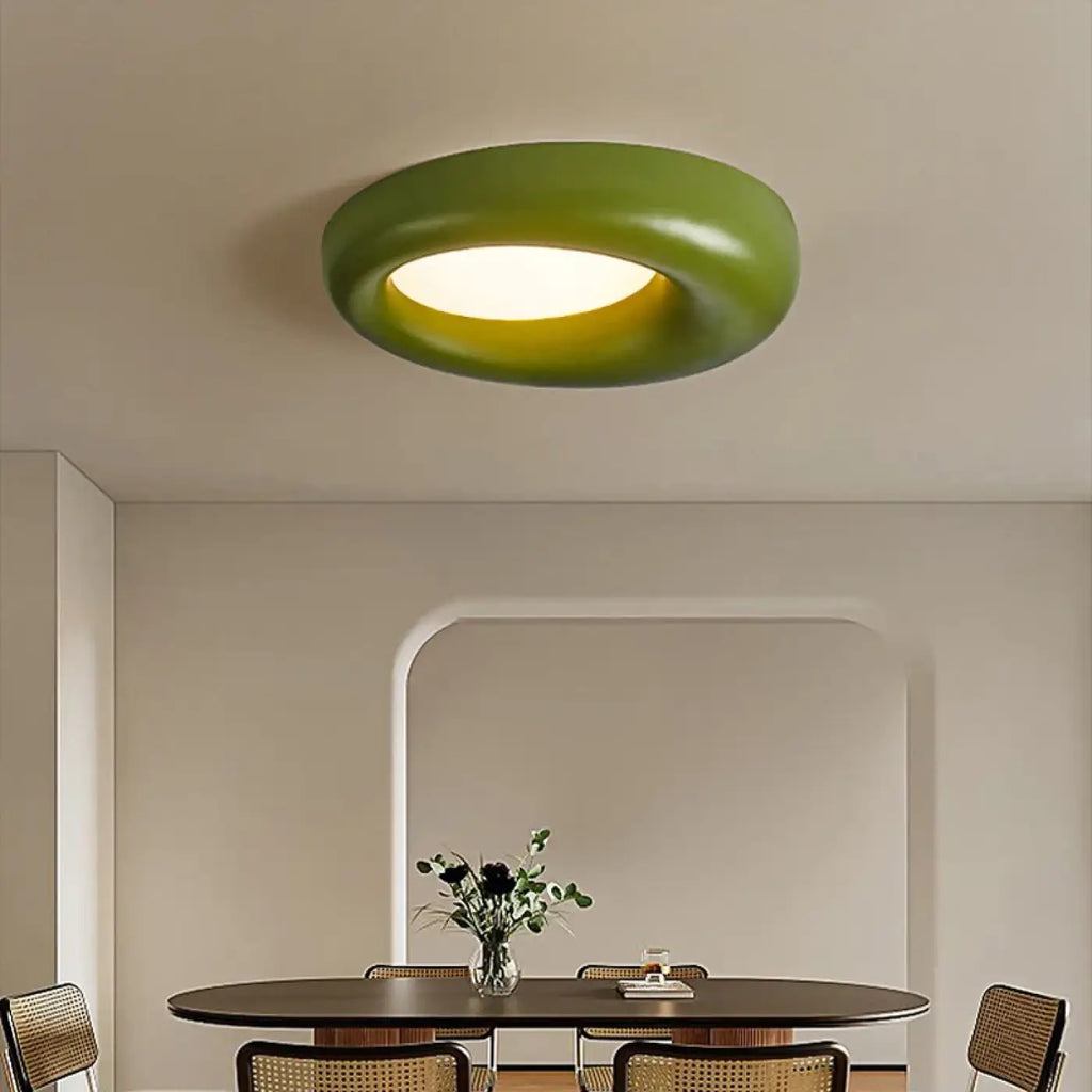 Plafonnier moderne aux courbes douces, vert, blanc ou orange