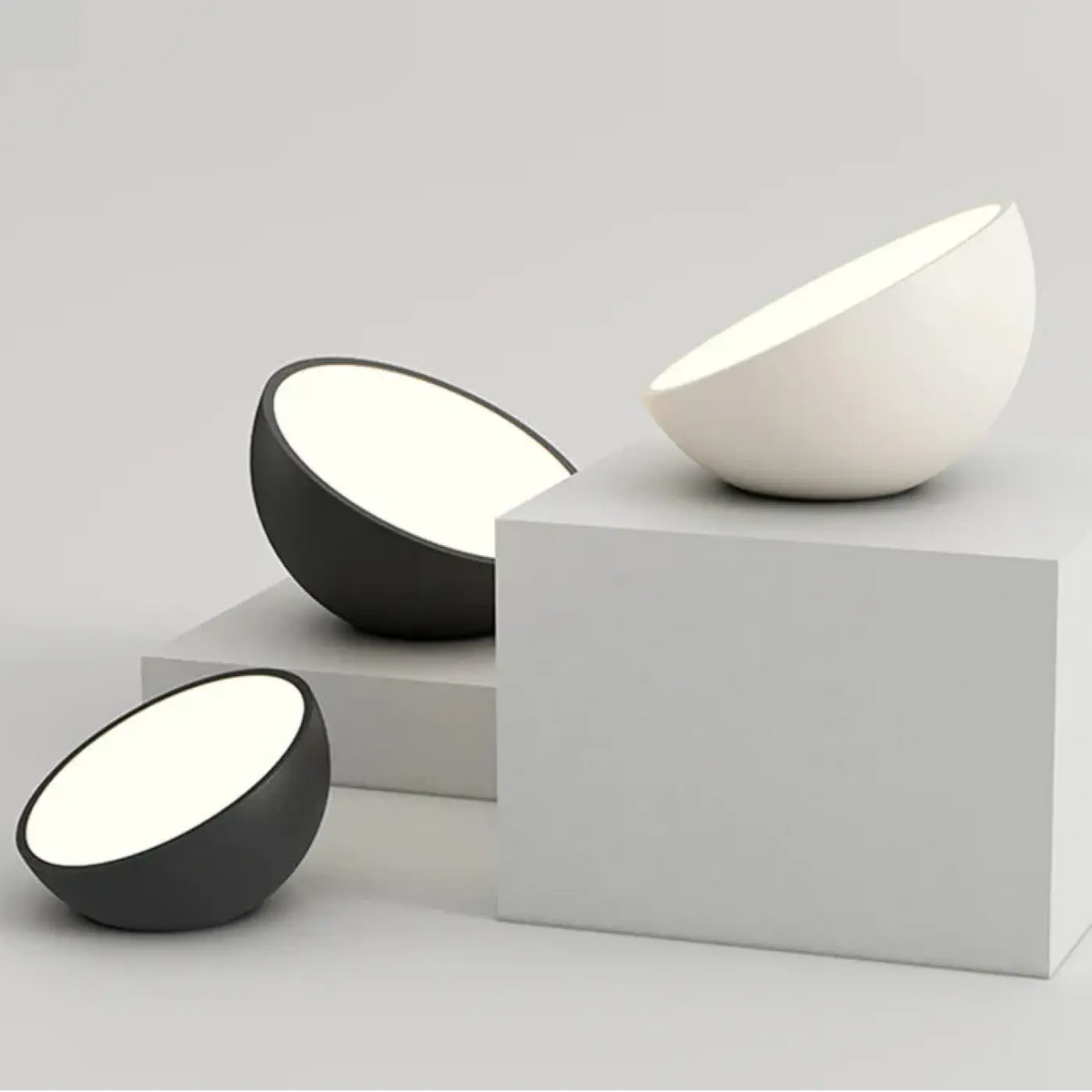 Plafonnier à coque arrondie, blanc ou noir, quatre tailles