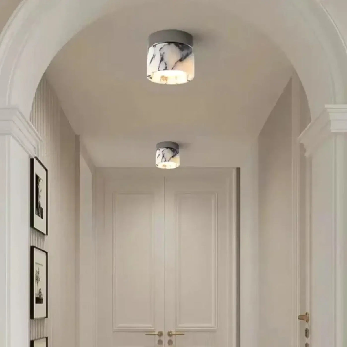 Plafonnier moderne effet marbre blanc