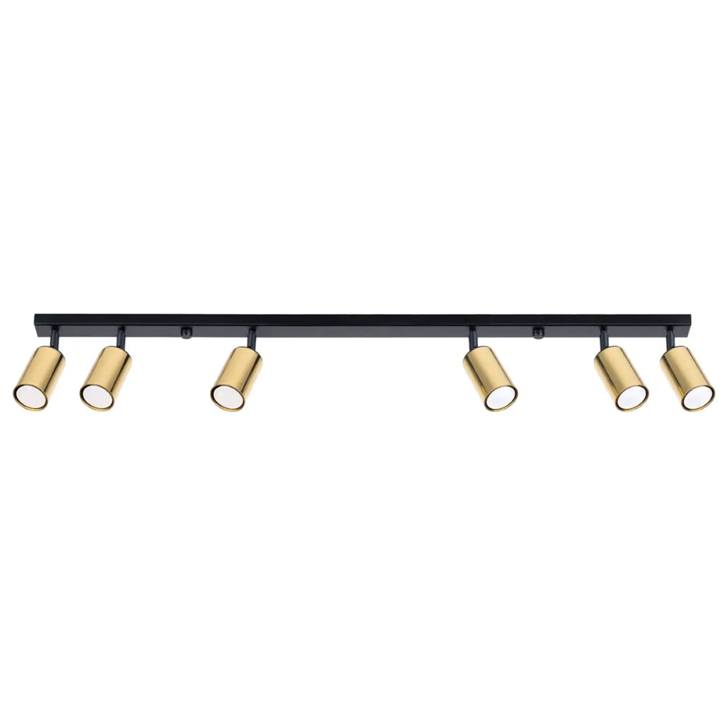 Plafonnier 6 spots orientables noir et doré, rampe de 118 cm