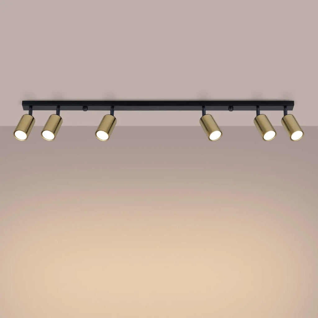 Plafonnier 6 spots orientables noir et doré, rampe de 118 cm