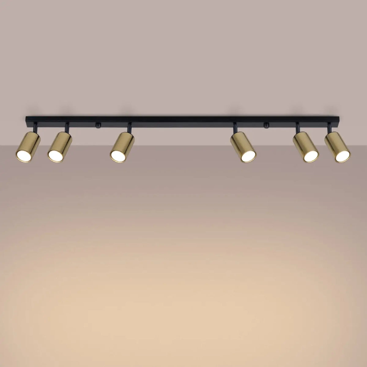 Plafonnier 6 spots orientables noir et doré, rampe de 118 cm