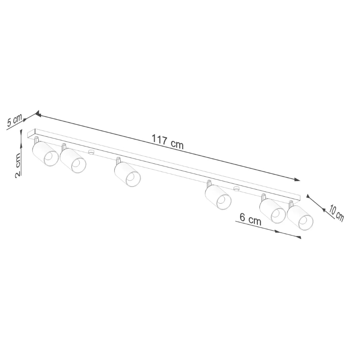 Plafonnier 6 spots orientables noir et doré, rampe de 118 cm