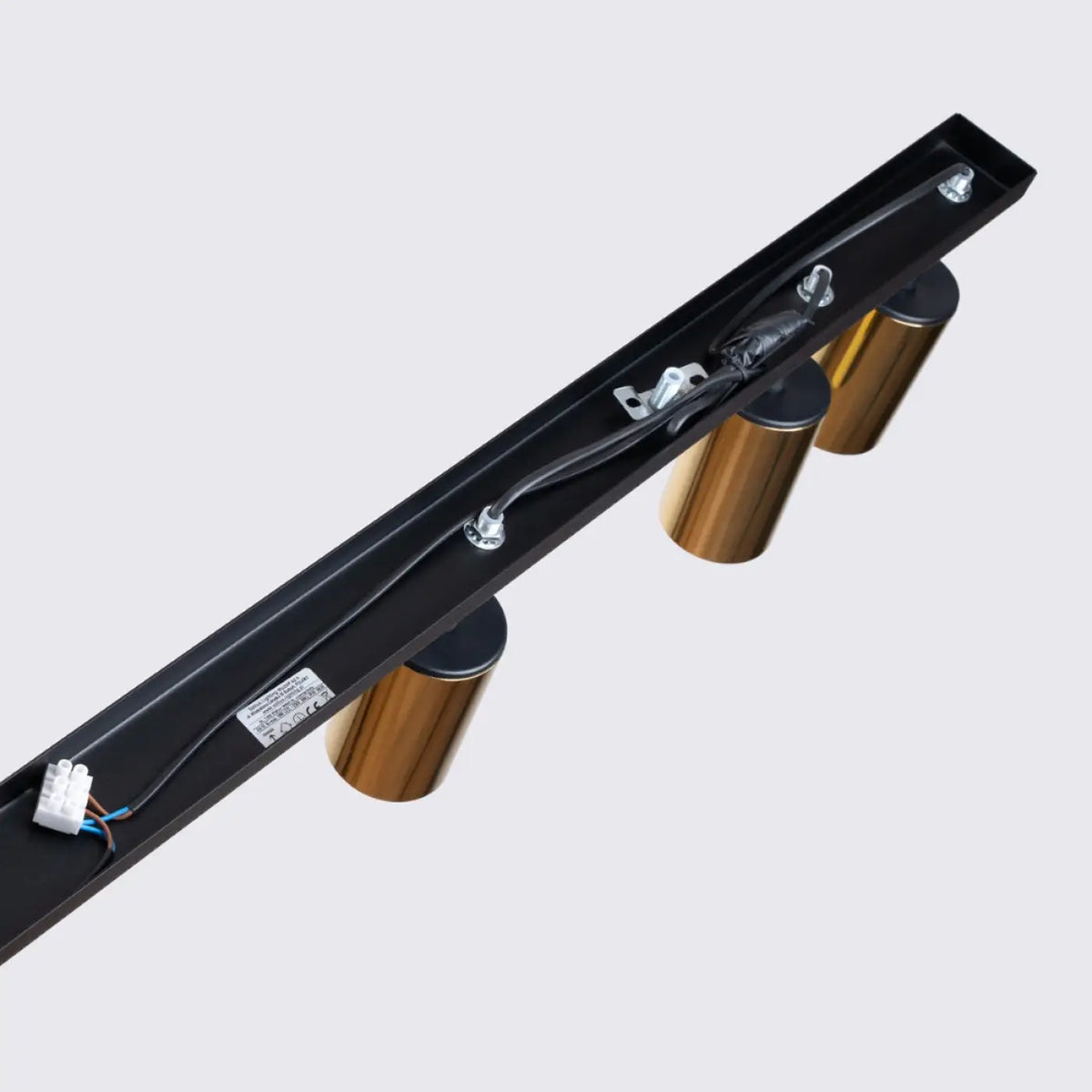 Plafonnier 6 spots orientables noir et doré, rampe de 118 cm