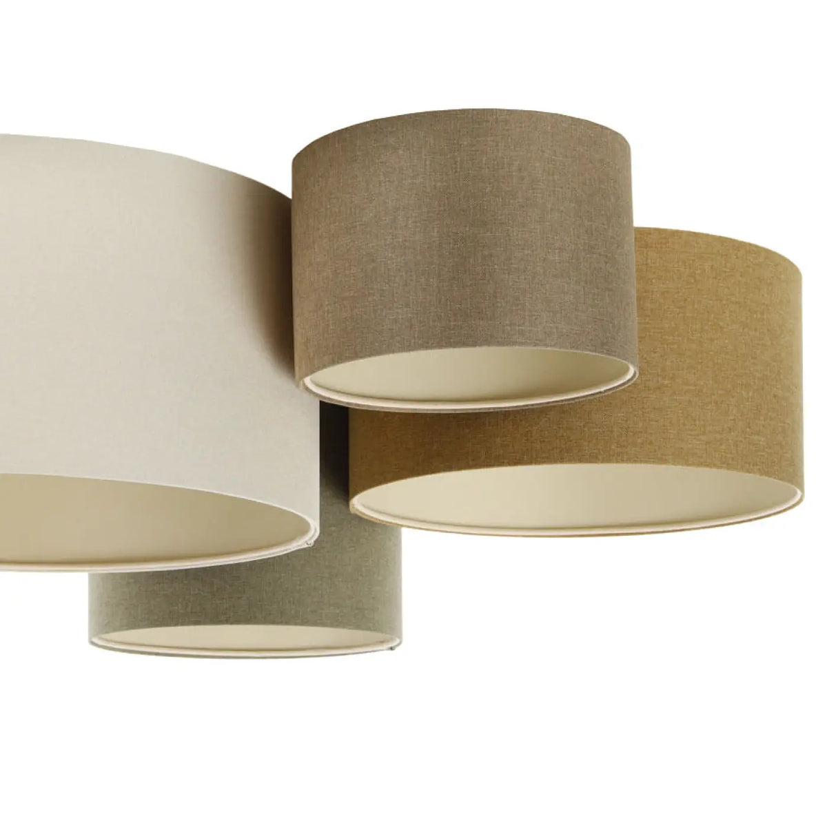Plafonnier 4 cylindres en tissu caramel, vert gris et marron sable