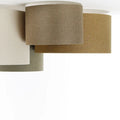 Plafonnier 4 cylindres en tissu caramel, vert gris et marron sable
