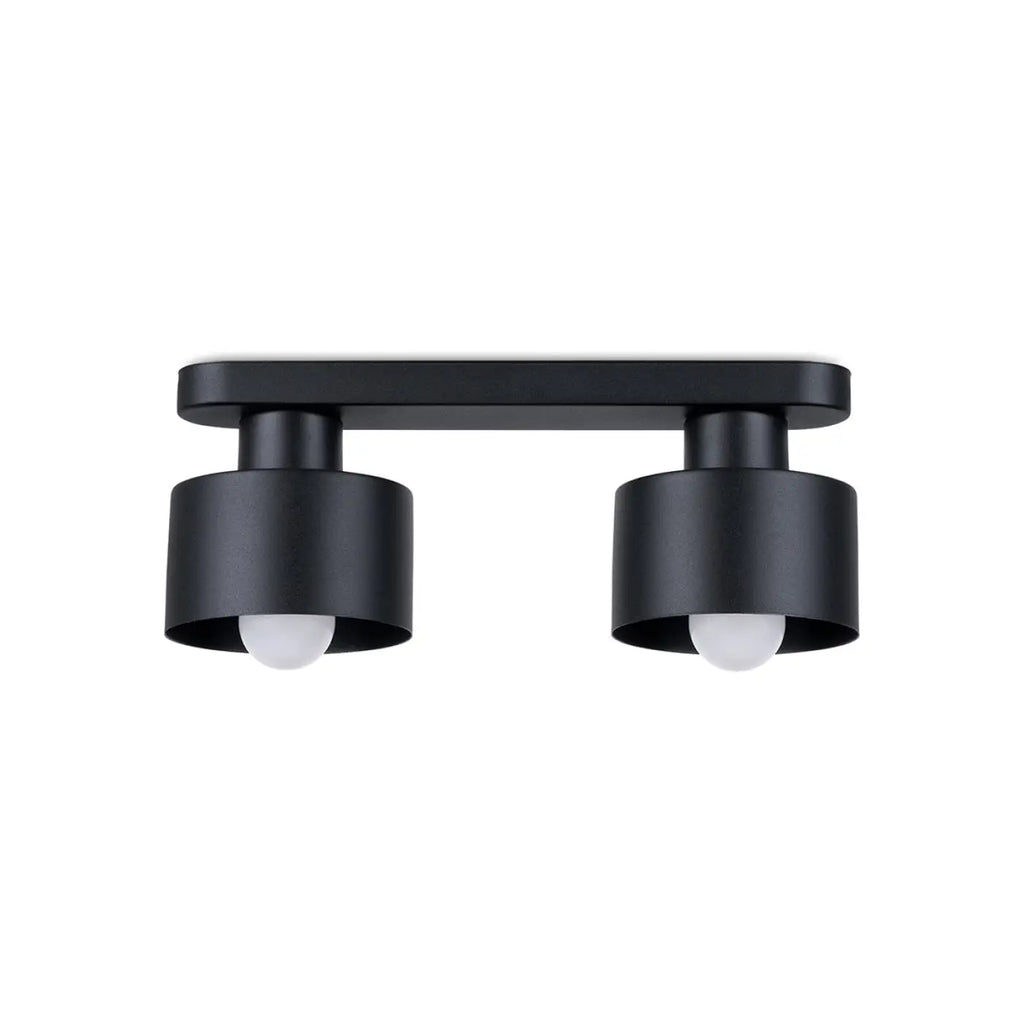 Plafonnier noir, deux abat-jour cylindres en acier, 13 cm de haut