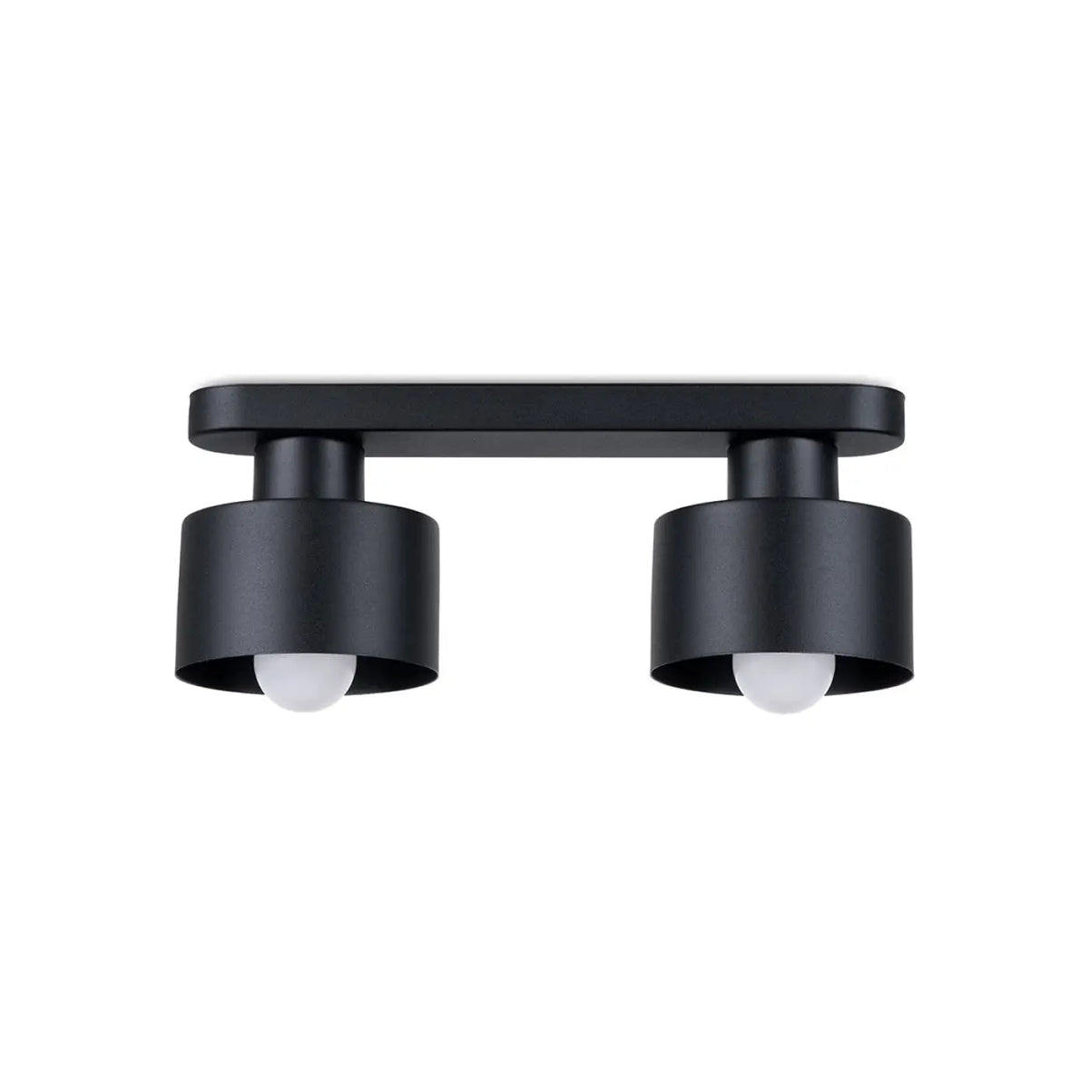 Plafonnier noir, deux abat-jour cylindres en acier, 13 cm de haut