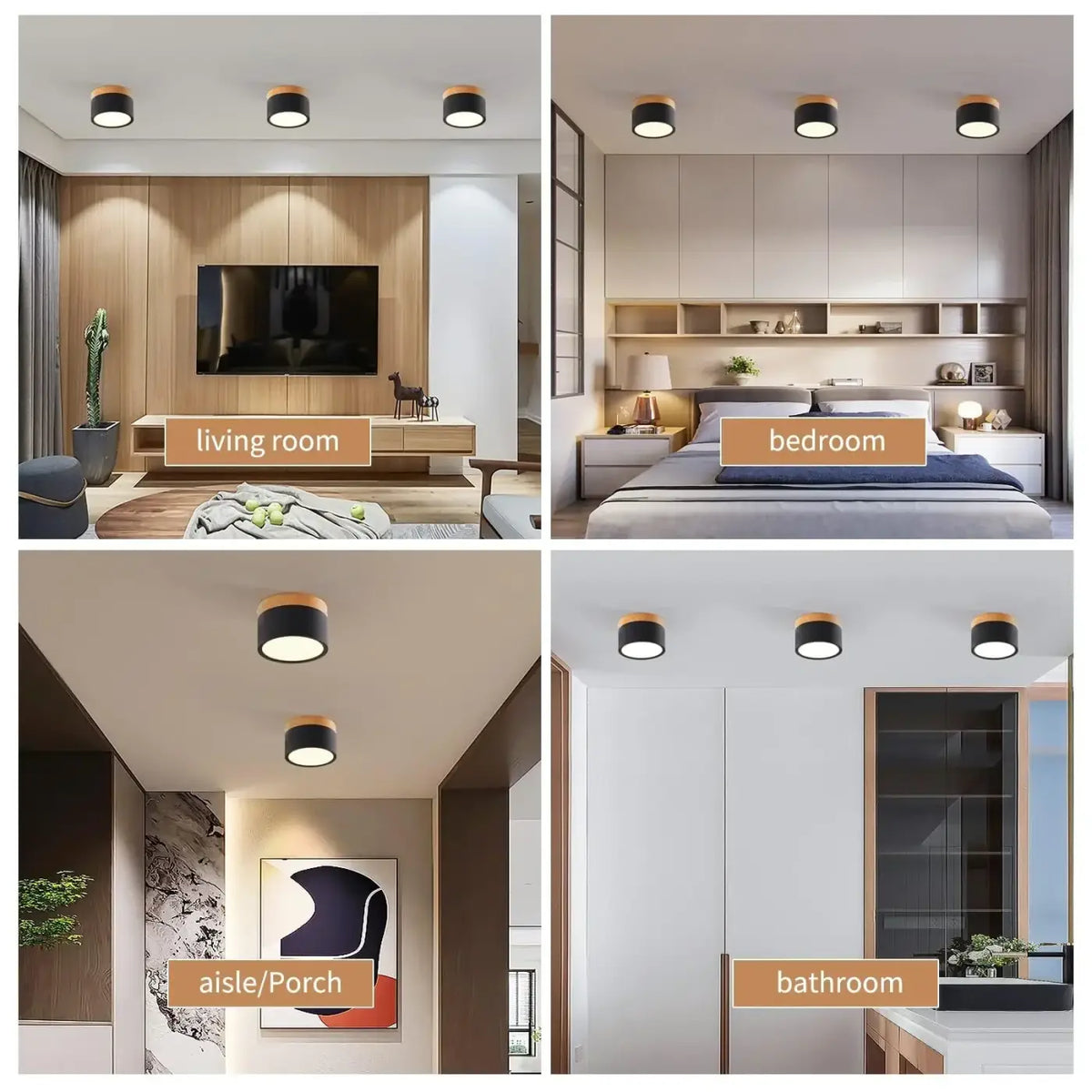 Plafonnier noir et bois au style contemporain