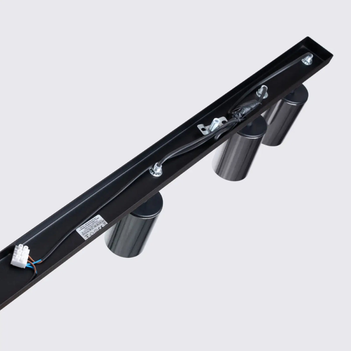 Plafonnier 6 spots orientables noir et chrome, rampe de 118 cm