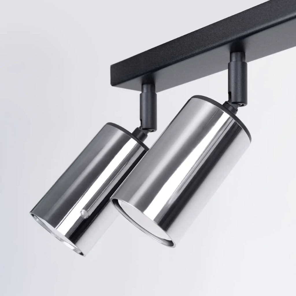 Plafonnier 6 spots orientables noir et chrome, rampe de 118 cm