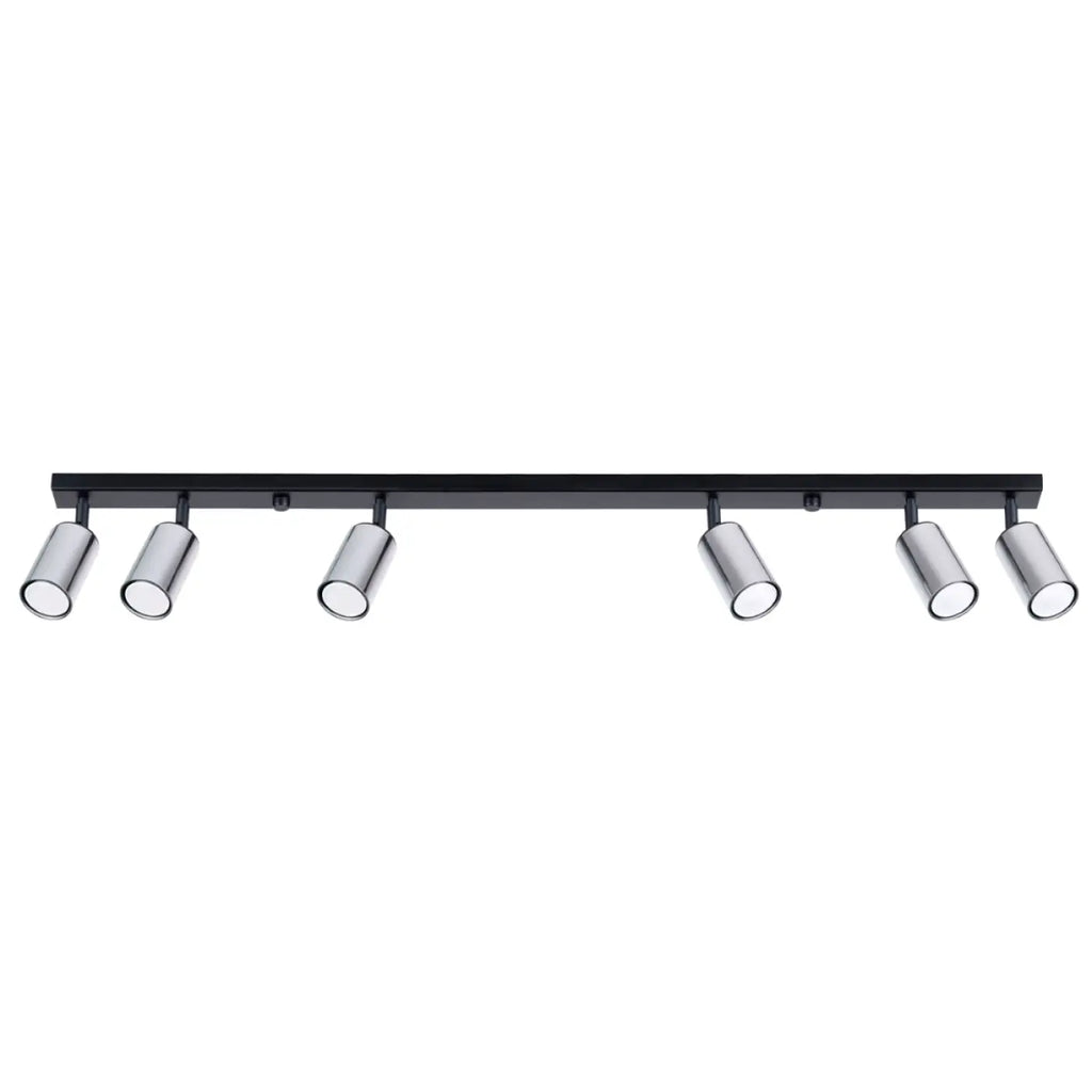 Plafonnier 6 spots orientables noir et chrome, rampe de 118 cm