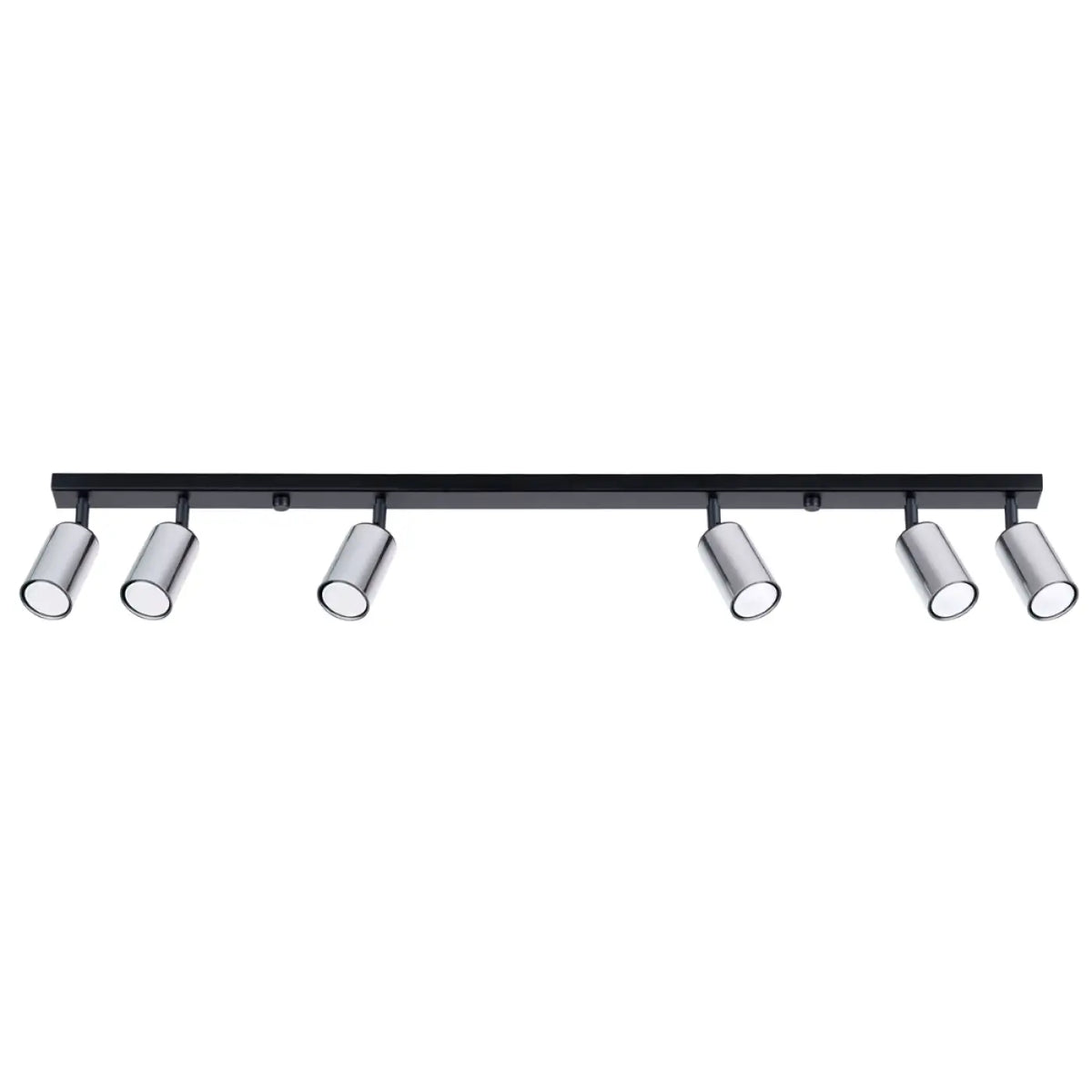 Plafonnier 6 spots orientables noir et chrome, rampe de 118 cm