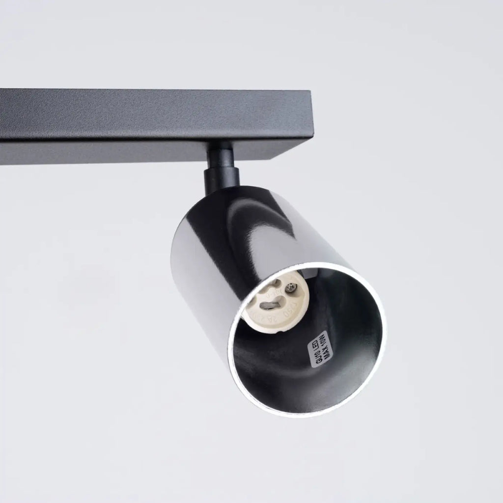Plafonnier 6 spots orientables noir et chrome, rampe de 118 cm