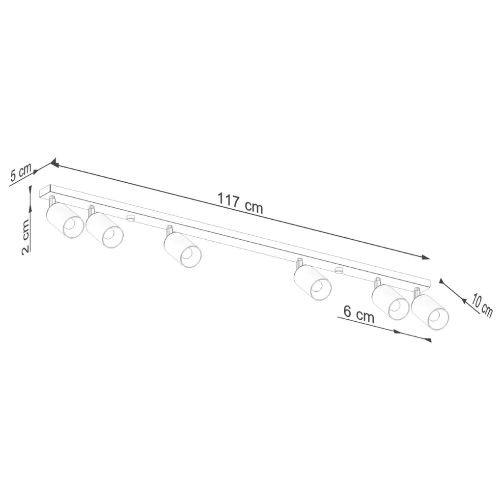 Plafonnier 6 spots orientables noir et cuivre, rampe de 118 cm