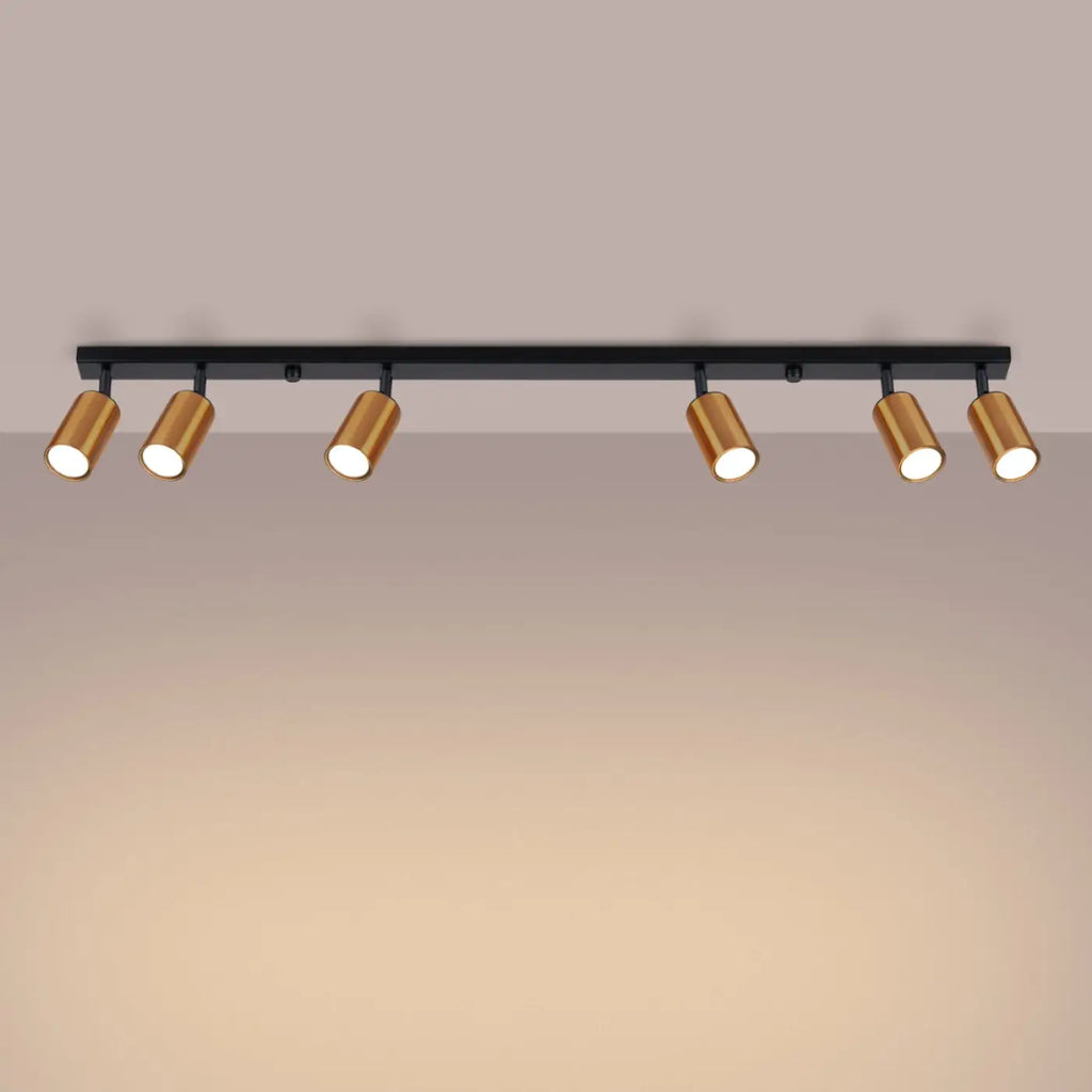 Plafonnier 6 spots orientables noir et cuivre, rampe de 118 cm