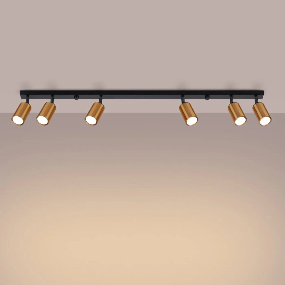 Plafonnier 6 spots orientables noir et cuivre, rampe de 118 cm